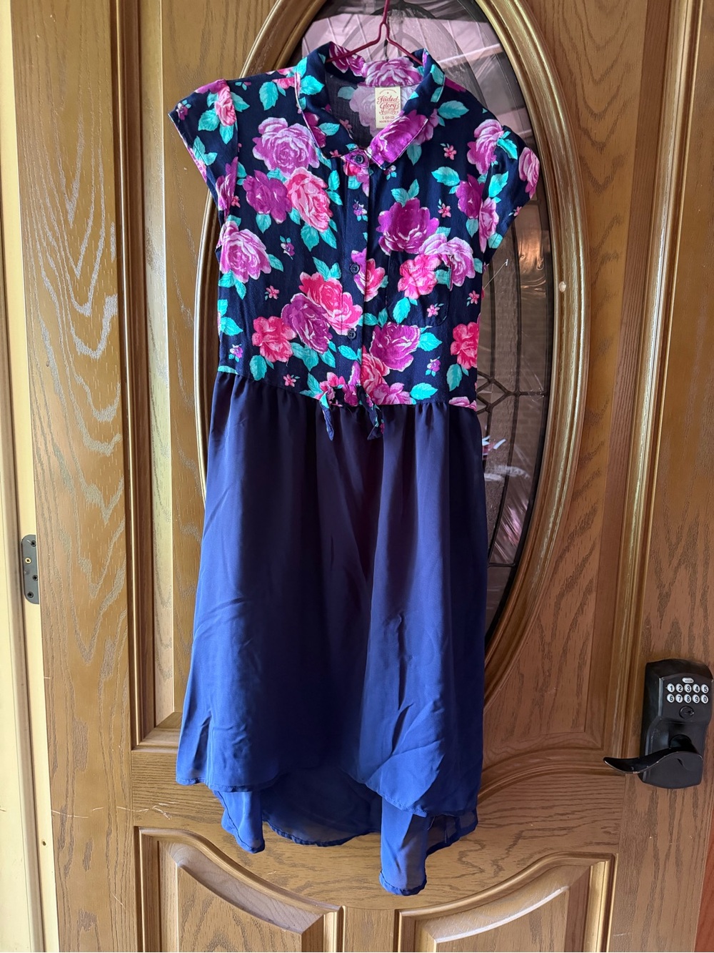 Faded Glory Navy Dress with Pink & Teal Floral Bodice